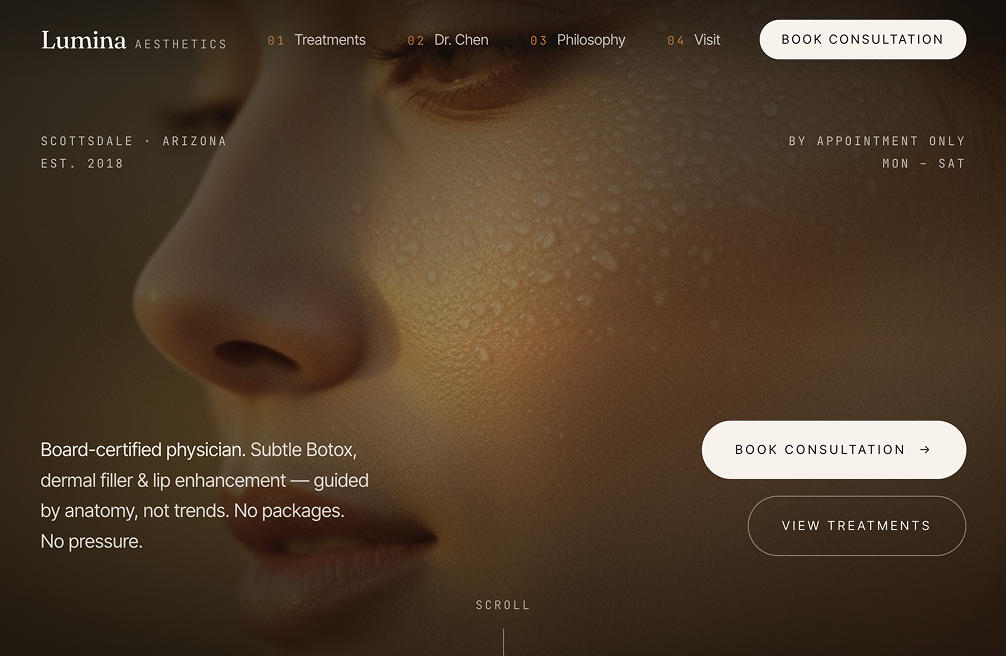 Lumina Aesthetics website